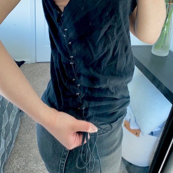 Zara Black Lace Up Side Grommet Muscle Tank - Picture 5 of 6